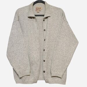 Woolrich Men's L Cotton Grey and Cream Cardigan Made in USA knitwear